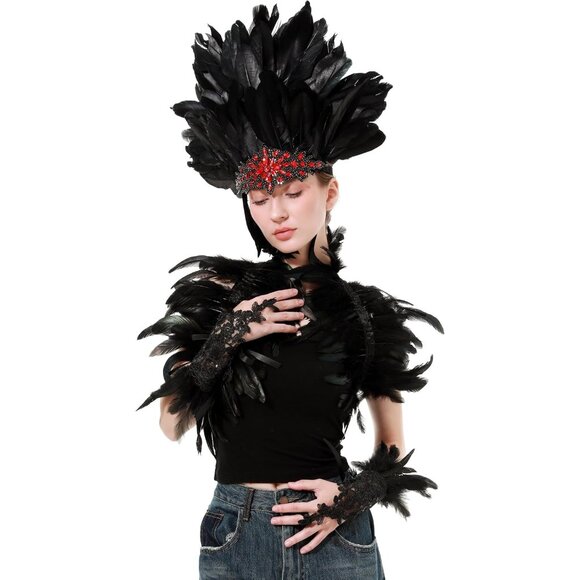 Women's Feather Headpiece Handmade Rhinestones Headband for Costume - Picture 5 of 8